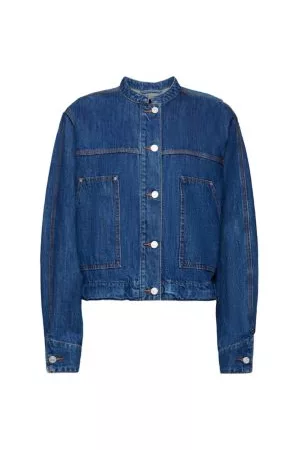 ESPRIT Denim jack zonder kraag met tunnelkoord