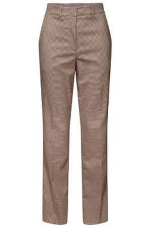 ESPRIT Pied-de-poule broek met wijde pijpen en hoge taille