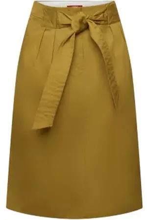 ESPRIT Knielange rok met ceintuur, 100% katoen