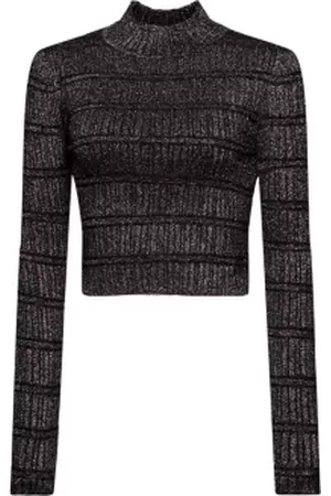 ESPRIT Cropped trui met opstaande kraag van lamé