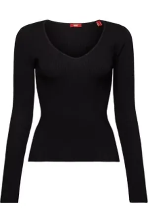 ESPRIT Ribgebreide trui met V-hals