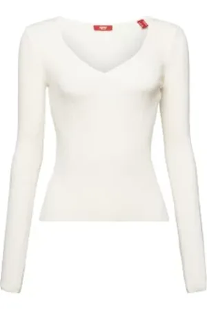 ESPRIT Ribgebreide trui met V-hals