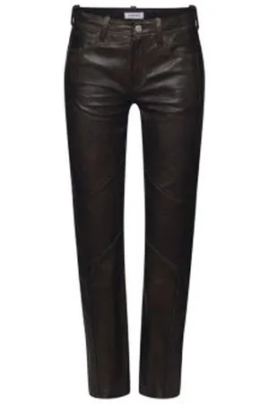 ESPRIT Leren broek met middelhoge taille en straight fit