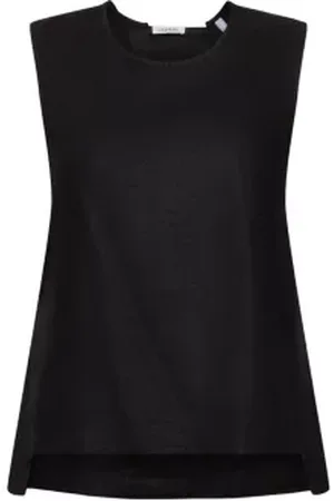 ESPRIT Blouse van een linnenmix met een open rug