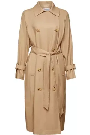 ESPRIT Double-breasted trenchcoat van katoen en linnen