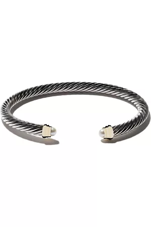 David Yurman Cable kids birthstone sterling silver, 14kt yellow gold accented and pearl cuff bracelet