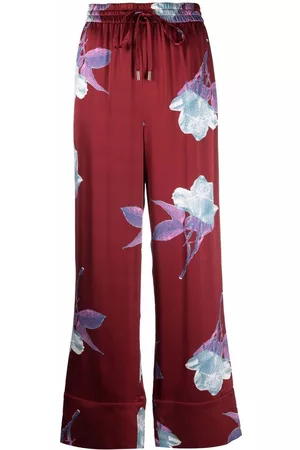 L'Autre Chose Dames Broeken - Floral-print silk trousers