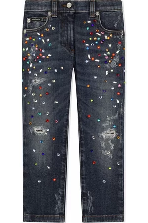 Dolce & Gabbana Bead-embellished distressed jeans