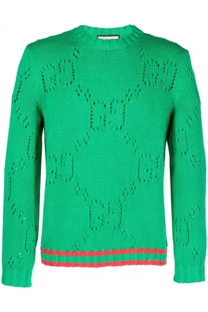 Gucci Heren Gebreide truien - Web trim perforated knit jumper