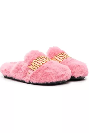 Moschino Logo-plaque faux-fur slippers