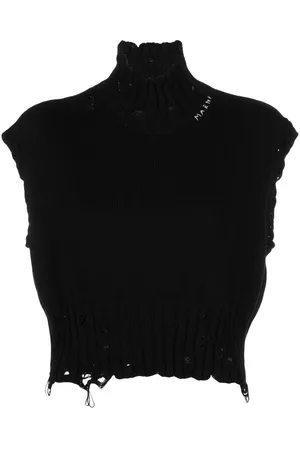Marni Dames Gebreide Vesten - Distressed-knit logo-stitch sleeveless vest