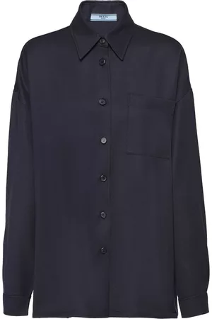 Prada Dames Overhemden - Triangle-logo wool shirt