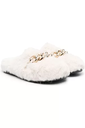 Nº21 Chain-detail faux fur slippers