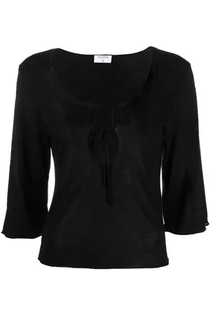 Filippa K Dames Blouses - Tie-detail cropped-sleeve blouse
