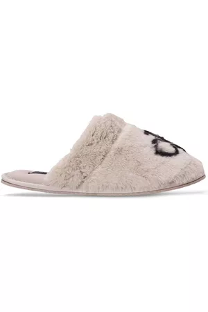 Calvin Klein Dames Schoenen met bont - Monogram-logo faux-fur slippers
