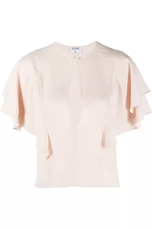 Filippa K Dames Blouses - Keyhole-neck frilled-sleeved blouse