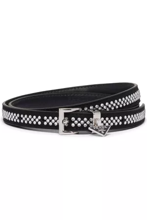 Prada Dames Riemen - Crystal-embellished skinny suede belt