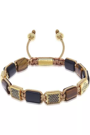 Nialaya Engraved-charm beaded bracelet