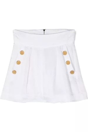 Balmain Meisjes Shorts - Decorative-button all-over logo-print shorts