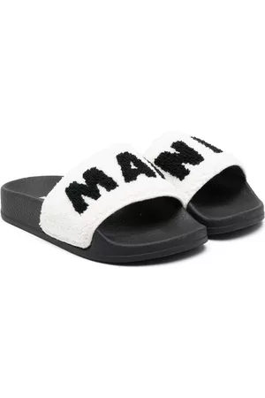 Marni Teenslippers - Embroidered-logo bouclé slippers