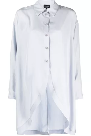 Armani Dames T-shirts - High-low button-fastening silk shirt