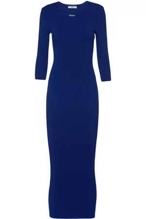 Prada Dames Midi jurken - Logo-embroidered knitted midi dress
