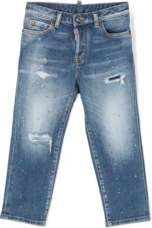 Dsquared2 Jongens Jeans - Paint-splattered ripped-detail jeans
