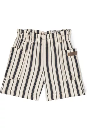 Brunello Cucinelli Shorts - Stripe-print logo-patch shorts
