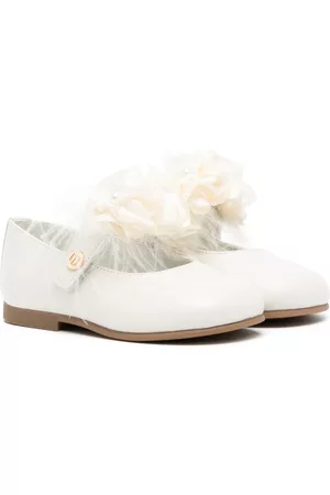 Andanines Instappers - Faux-flower-detail leather ballerina shoes