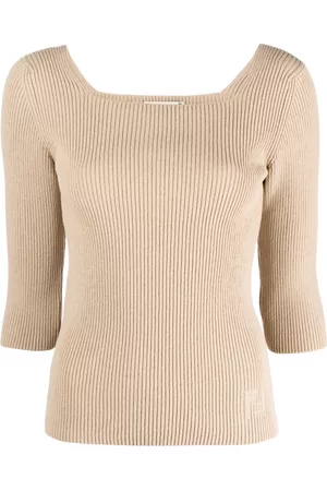 Fendi Dames Gebreide Tops - Ribbed-knit cotton-blend top