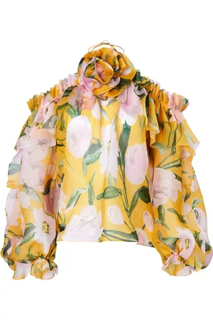 Carolina Herrera Dames Blouses met franjes - Ruffled-detailing silk blouse