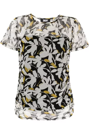 DKNY Dames Geprinte Overhemden - Semi-sheer floral-print T-shirt