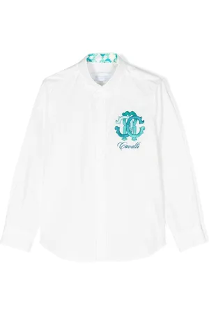 Roberto Cavalli Jongens Lange Mouwen Overhemden - Logo-embroidered long-sleeve shirt