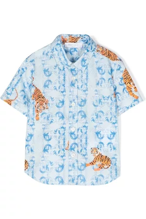 Roberto Cavalli Jongens Korte Mouwen Overhemden - Tiger logo-print short-sleeved shirt