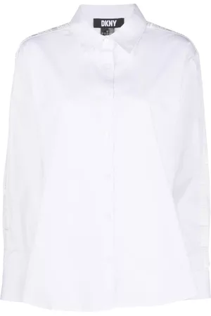DKNY Dames Gestreepte Overhemden - Side-stripe logo-embroidery shirt