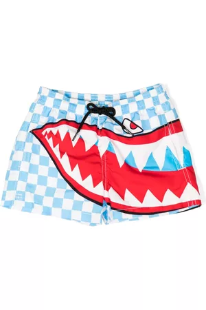 MC2 SAINT BARTH Shorts - Shark-print checked swim shorts