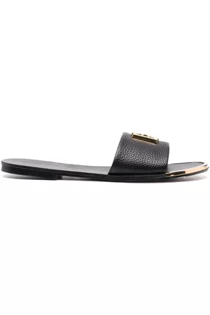 DKNY Dames Teenslippers - Logo-plaque faux-leather slides