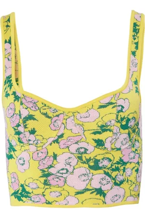 Carolina Herrera Dames Gebreide Tops - Floral-print cropped knitted top