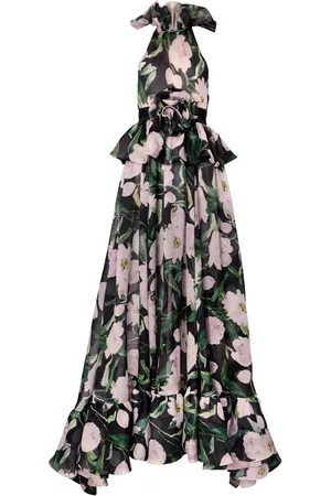 Carolina Herrera Dames Feestjurken - Peplum-waist floral silk dress