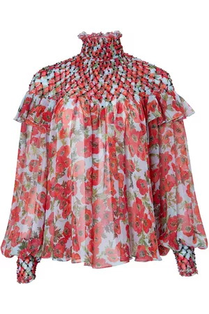 Carolina Herrera Dames Blouses - Smocked balloon-sleeve blouse