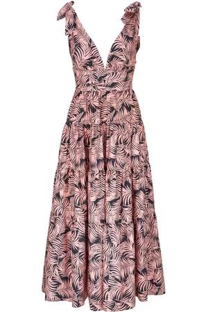 Carolina Herrera Dames Feestjurken - Plunging V-neck leaf-print dress