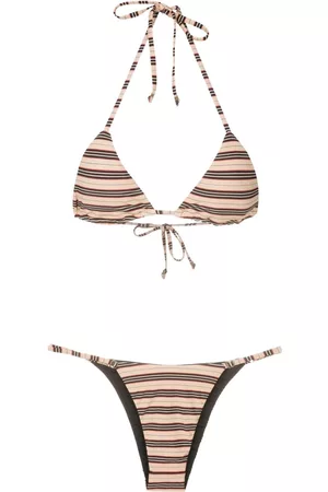 AMIR SLAMA Dames High Waisted Bikini's - Stripe-print halterneck bikini