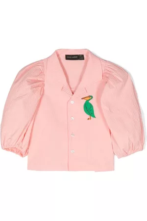 Mini Rodini Meisjes Katoenen Blouses - Logo-embroidered organic cotton blouse
