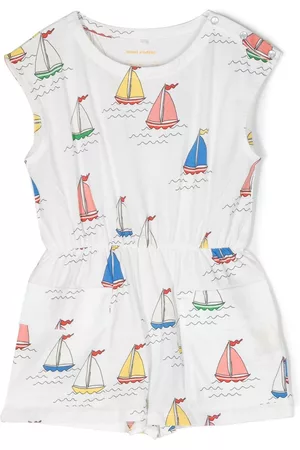 Mini Rodini Meisjes Jumpsuits - Boat-print organic cotton jumpsuit