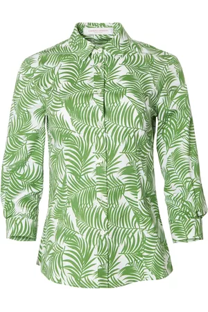 Carolina Herrera Dames Geprinte Overhemden - Palm-leaf print long-sleeve shirt