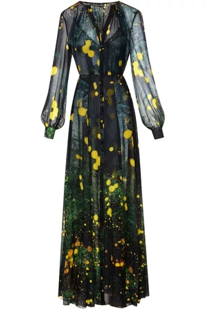 Oscar de la Renta Dames Feestjurken - Firefly print pleated gown
