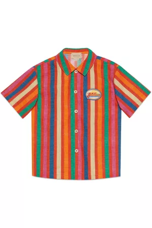Gucci Jongens Gestreepte T-shirts - Stripe-print logo-patch shirt