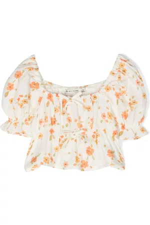 The New Society Meisjes Geprinte Blouses - Puff-sleeve floral-print blouse