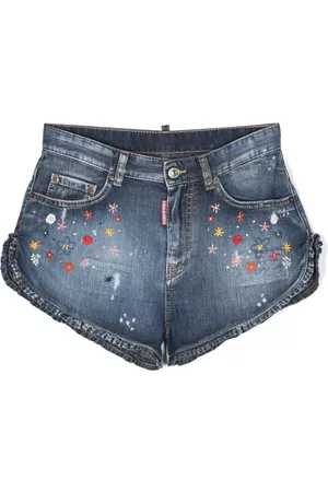 Dsquared2 Meisjes Shorts - Floral-embroidered denim shorts