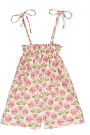 Babe And Tess Meisjes Salopetten - Floral-motif linen dungarees
